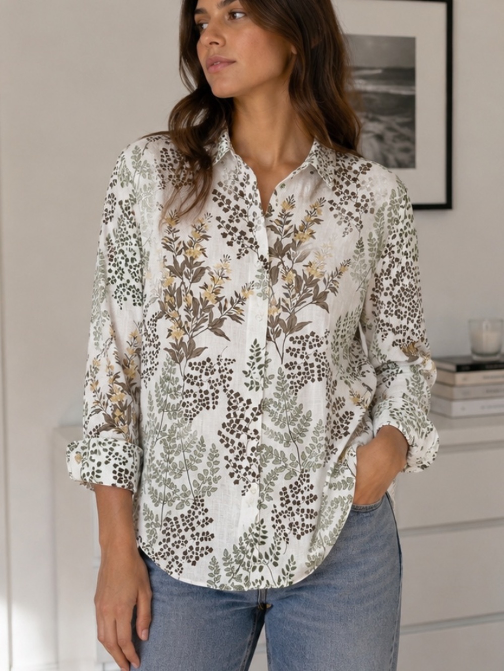 Cynthia Rowley Floral 100% Linen Button Down Shirt S